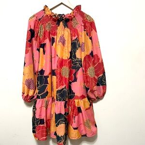 J. Marie Floral Smocked Neck Dress Size Medium